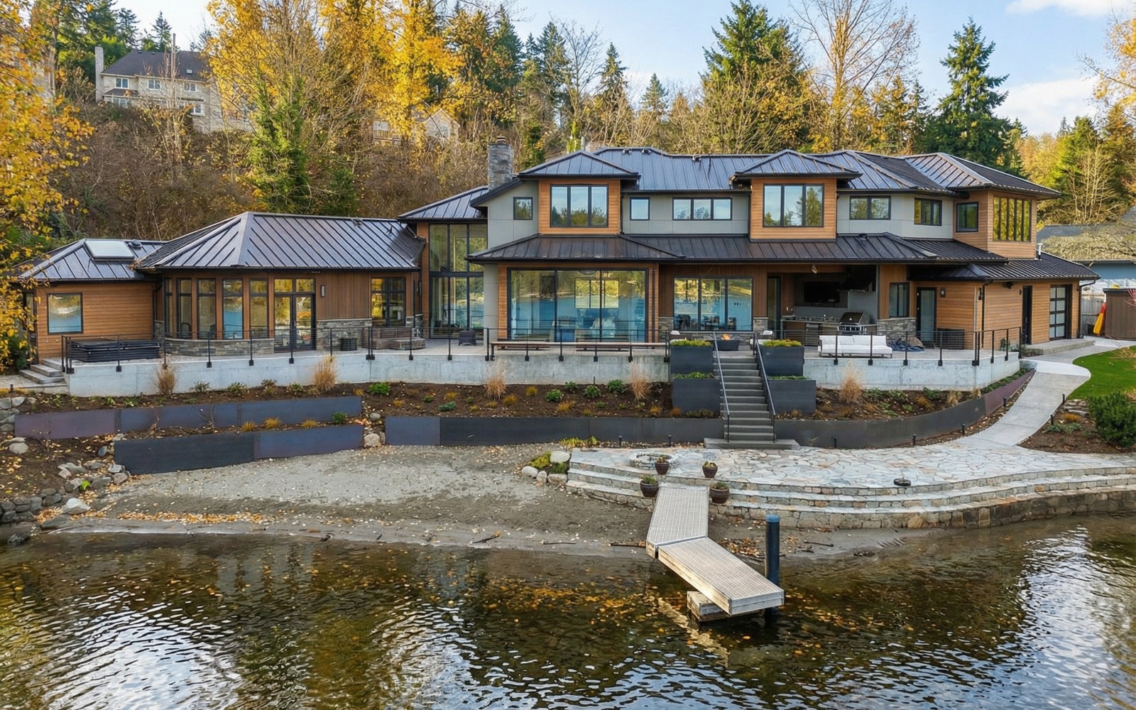 Sammamish Waterfront fireplace masonry project by Petrus Stucco and Masonry